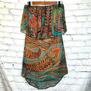 GLAM Brown Blue Paisley Strapless Dress Size Small Excellent Condition
